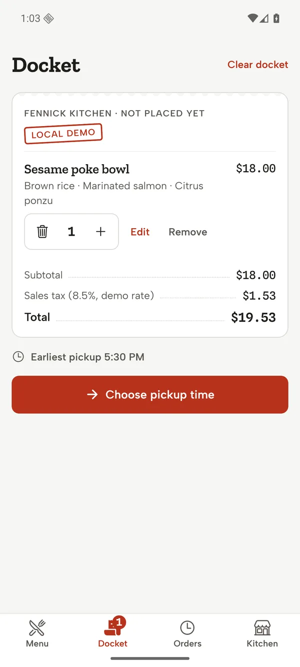Android: Docket: lines, edit, quantity, totals in cents