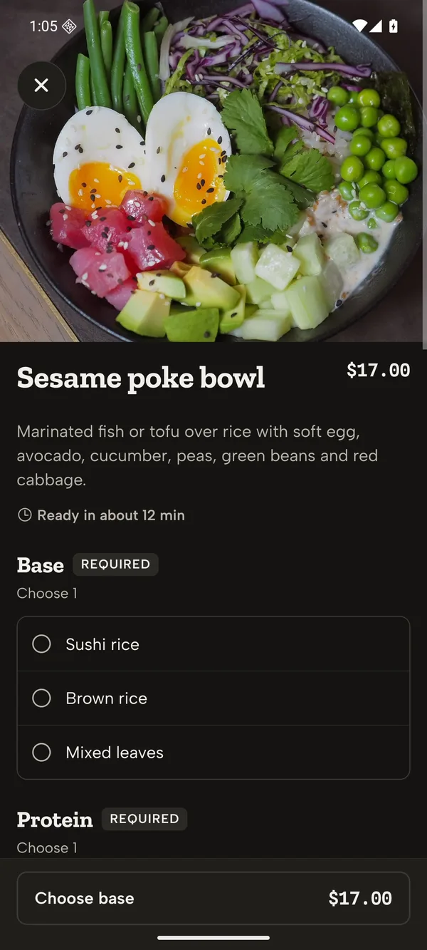 Android: Dark appearance: dish options