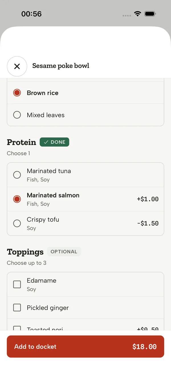 iOS: Choices made; the add button carries the price