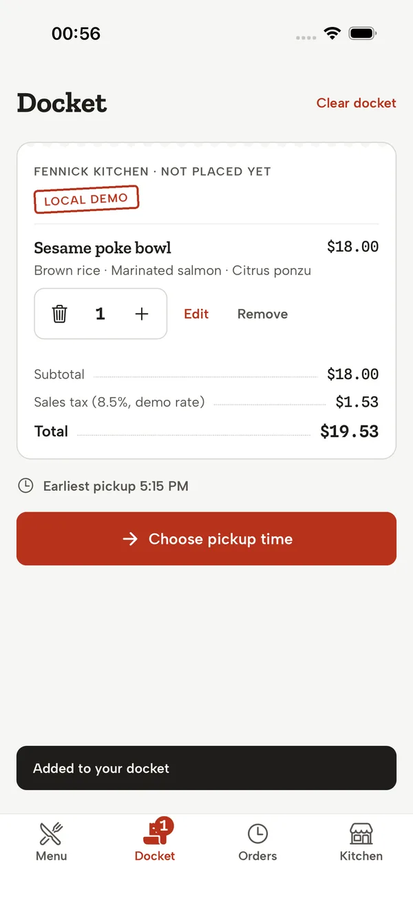 iOS: Docket: lines, edit, quantity, totals in cents
