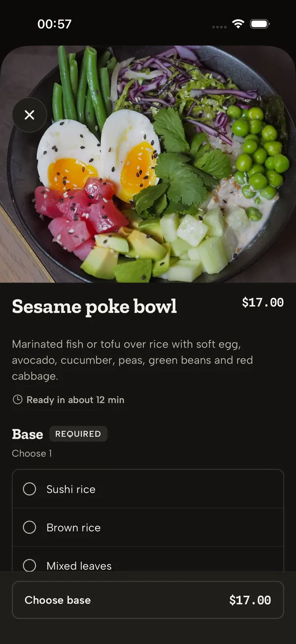 iOS: Dark appearance: dish options
